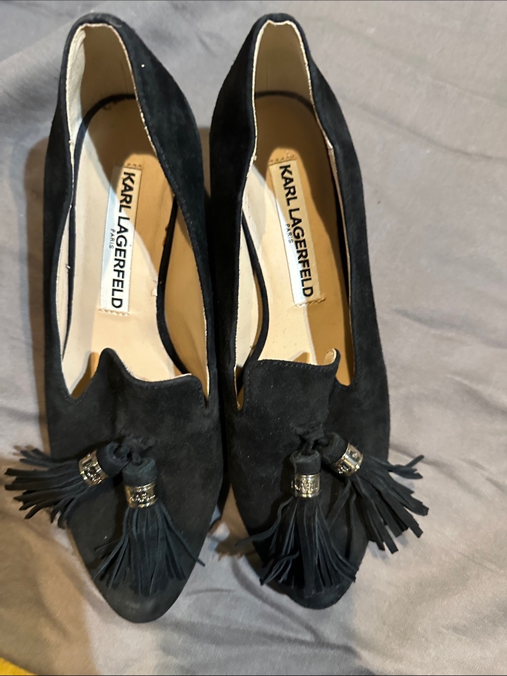 Karl Lagerfeld Black Suede Tassel Loafers - Women's 6